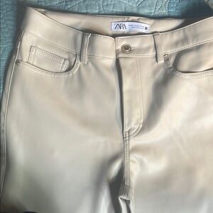 Zara cream faux Leather Trousers size 6